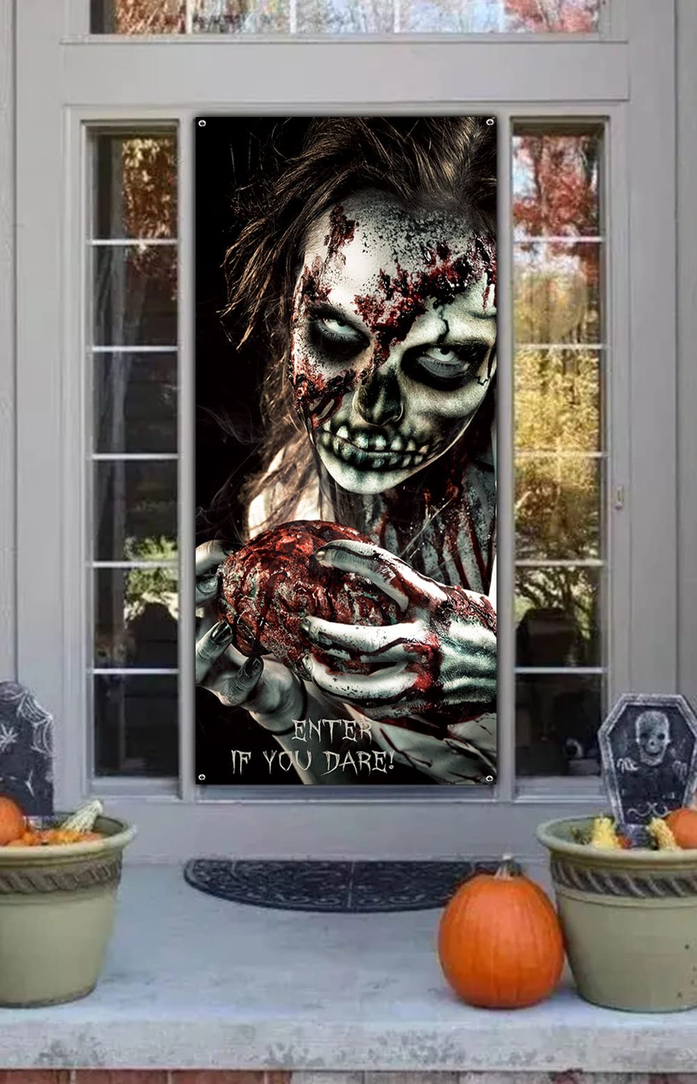 Terrible Halloween Party Door Cover Banner - Scary Horror Party Decoration Supplies for Front Door, Wall, Window & Haunted House