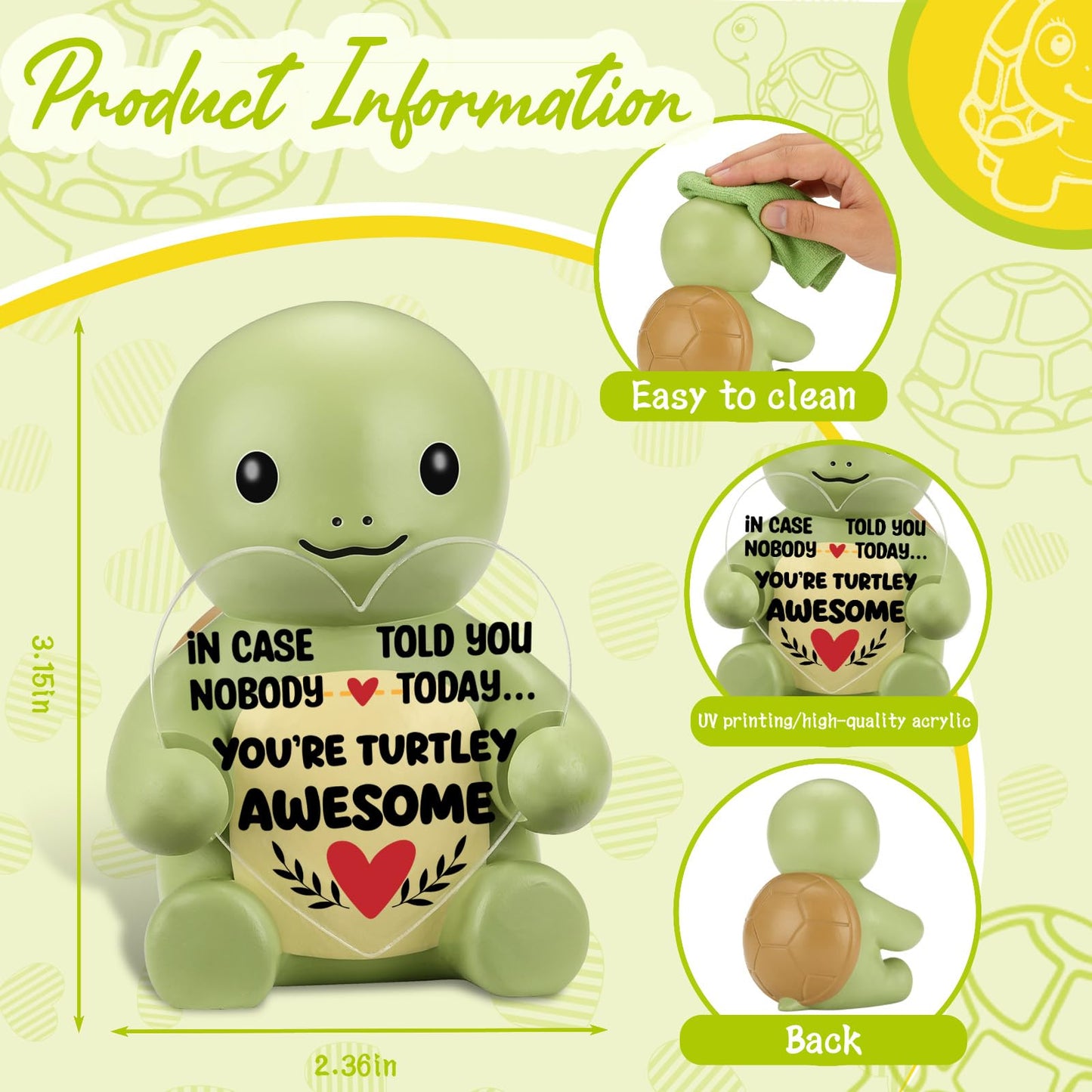 FOKCBOCM Tiny Turtle Encouragement Figurine with Positive Reminder Message, in Case Nobody Told You Today You're Turtley Awesome Desk Decor Gift for Women Friends Coworkers Office Home-DSZX152