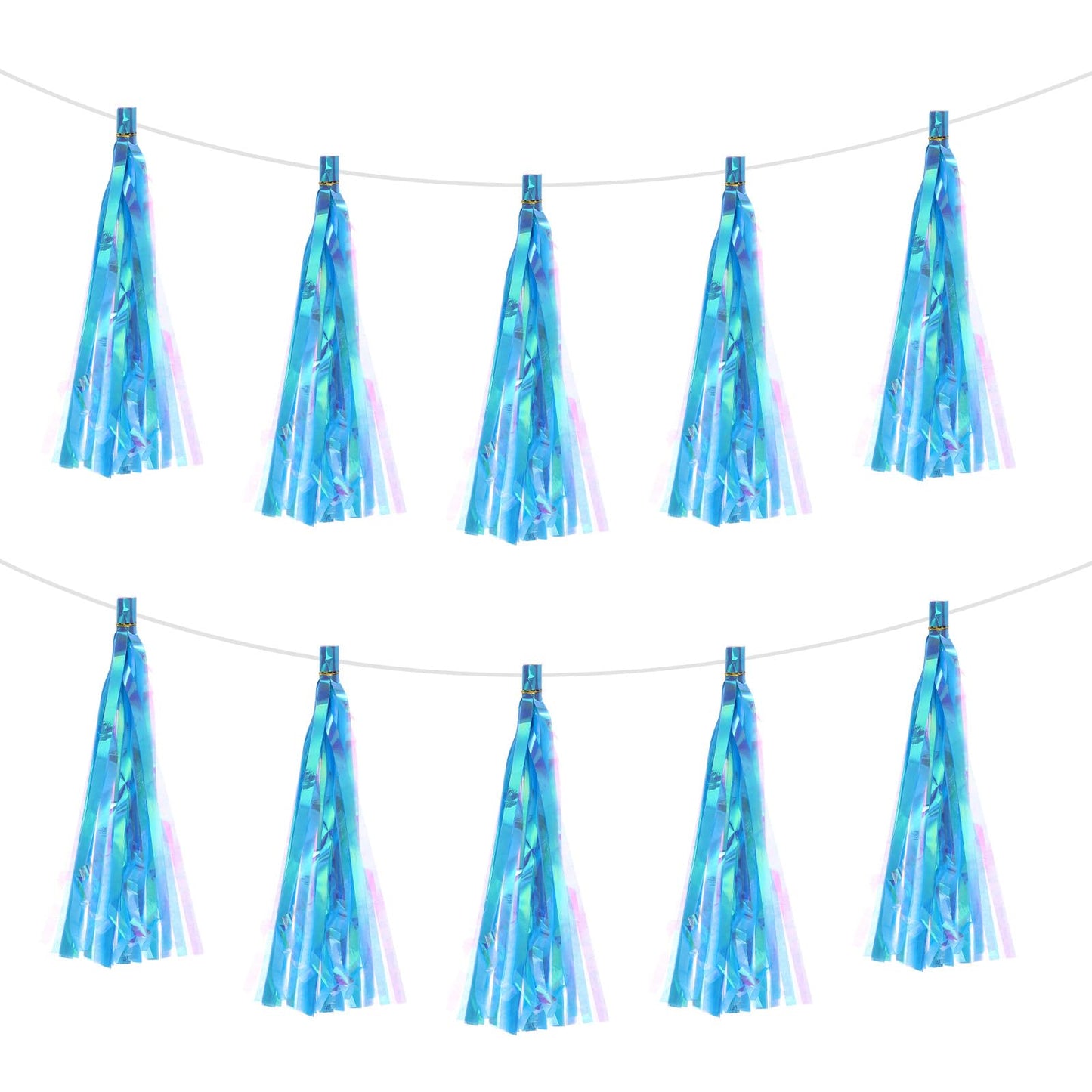 MECCANIXITY 30Pcs Luminous Sky Blue Tassel Garland Banner with Rope Tissue Paper Tassels Party DIY Kits for Anniversary Wedding Birthday Party