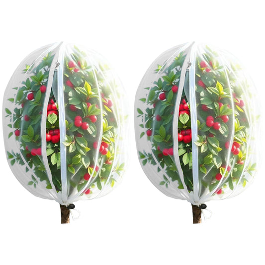 2 Pack Bird Netting for Fruit Trees with Zipper & Drawstring – 3.3x4.6FT Garden Plant Covers, Reusable Protection for Blueberry Bushes, Tomato Plants, Cherry Trees – Blocks Birds, Cicadas & Pests