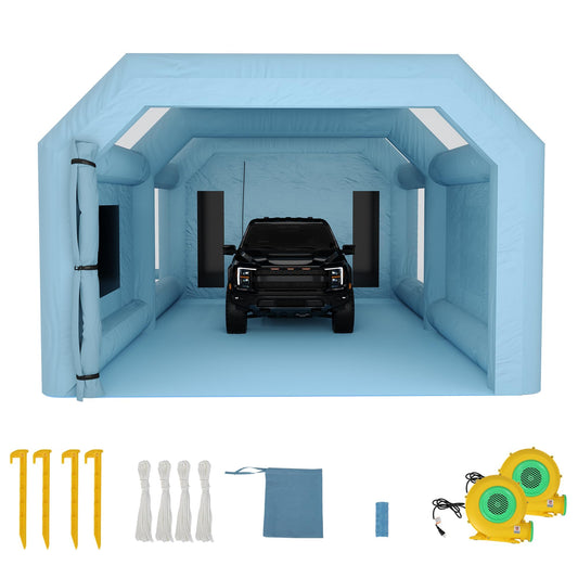 28x15x10 FT Inflatable Paint Booth, 950+950W Dual Powerful Blowers Spray Booth Tent, Large Car Painting Tent for DIY Spray Car Motorcycle Garage Furniture Part Painting, Blue