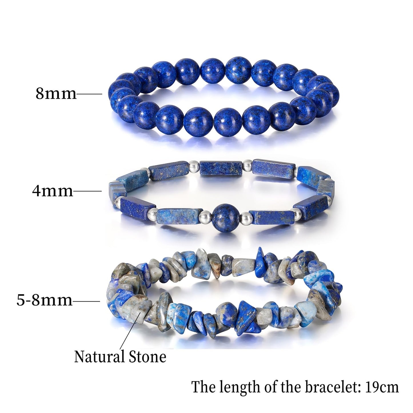 IVY TAILI 3 Pcs Lapis Lazuli Bracelet for Women 8mm Round Lapis Lazuli Stone Bracelet Healing Crystal Stone Beaded Bracelets Gemstone Bracelet Protection Bracelet Gift for Women Men