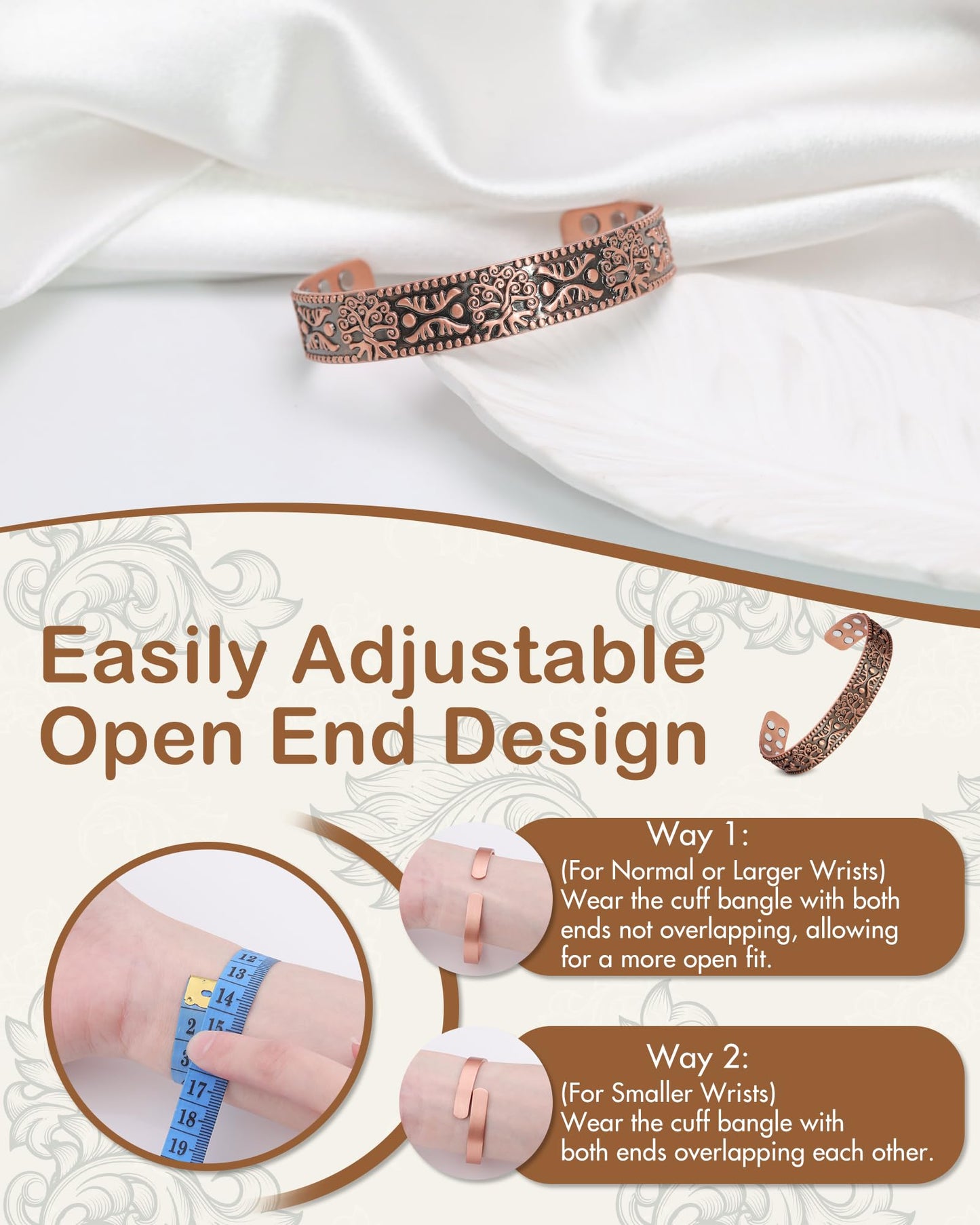 Feraco Pure Copper Bracelet for Men, 18X Ultra Strength Magnetic Bracelets for Men with 3800 Gauss Neodymium Magnets, Adjustable (Tree of Life)