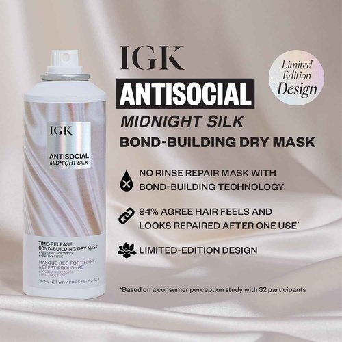 IGK Antisocial Dry Hair Mask + First Class Dry Shampoo Set | Bond Building + Volume + Shine for All Hair Types | 5.0 oz + 6.3 oz | New and Improved Scent