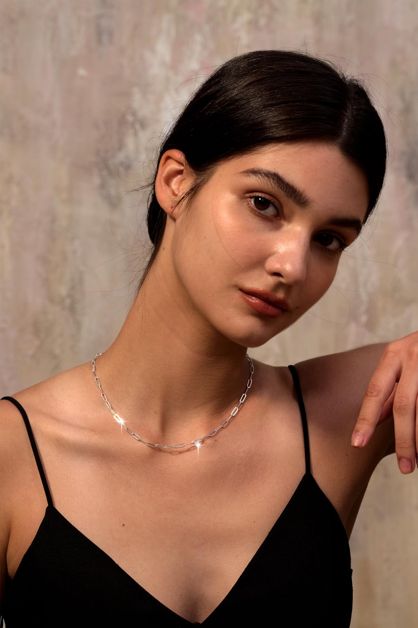 MBW Simple Silver Paperclip Choker Necklace, 14K Gold/Silver Plated Plated Dainty Chain Necklaces for Women Trendy 16in Thin Minimalist Aesthetic Link Necklace Jewelry Necklace for Women