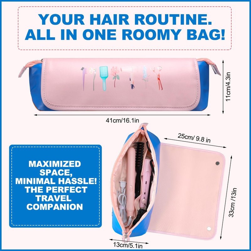 Sadnyy Hair Tools Travel Bag and Heat Resistant Mat 2-in-1 Hot Hair Tools Organizer for Curling Flat Irons Straighteners Portable Hairstylist Travel Bag Women Haircare Accessories, 16.1''x5.1''x4.3''