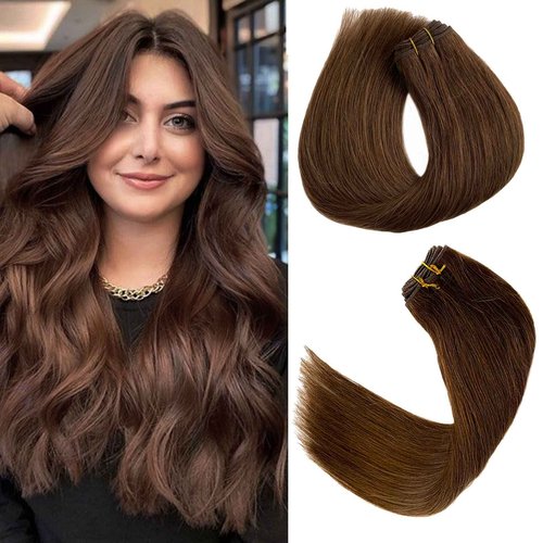 Sew in Hair Extensions Human Hair Chocolate Brown Real Human Hair Extension 24 Inch 120G