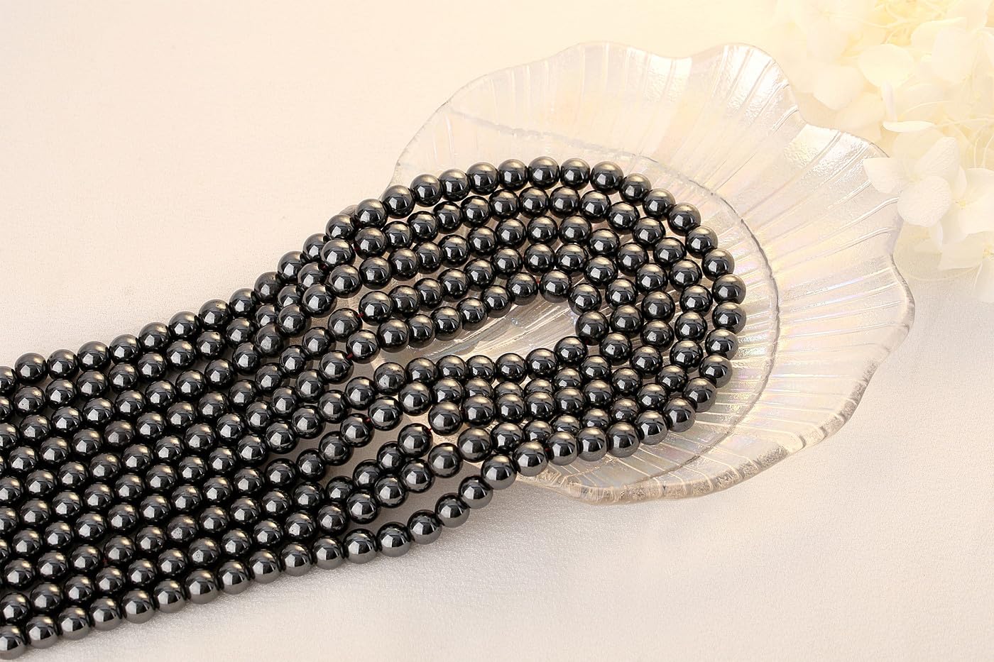 QINJIEJIE 100PCS Black Hematite Beads 8mm Natural Stone Beads Round Loose Gemstone Bead for Bracelet Beading Crystal Jewelry Making DIY Necklace Earrings 0.32"