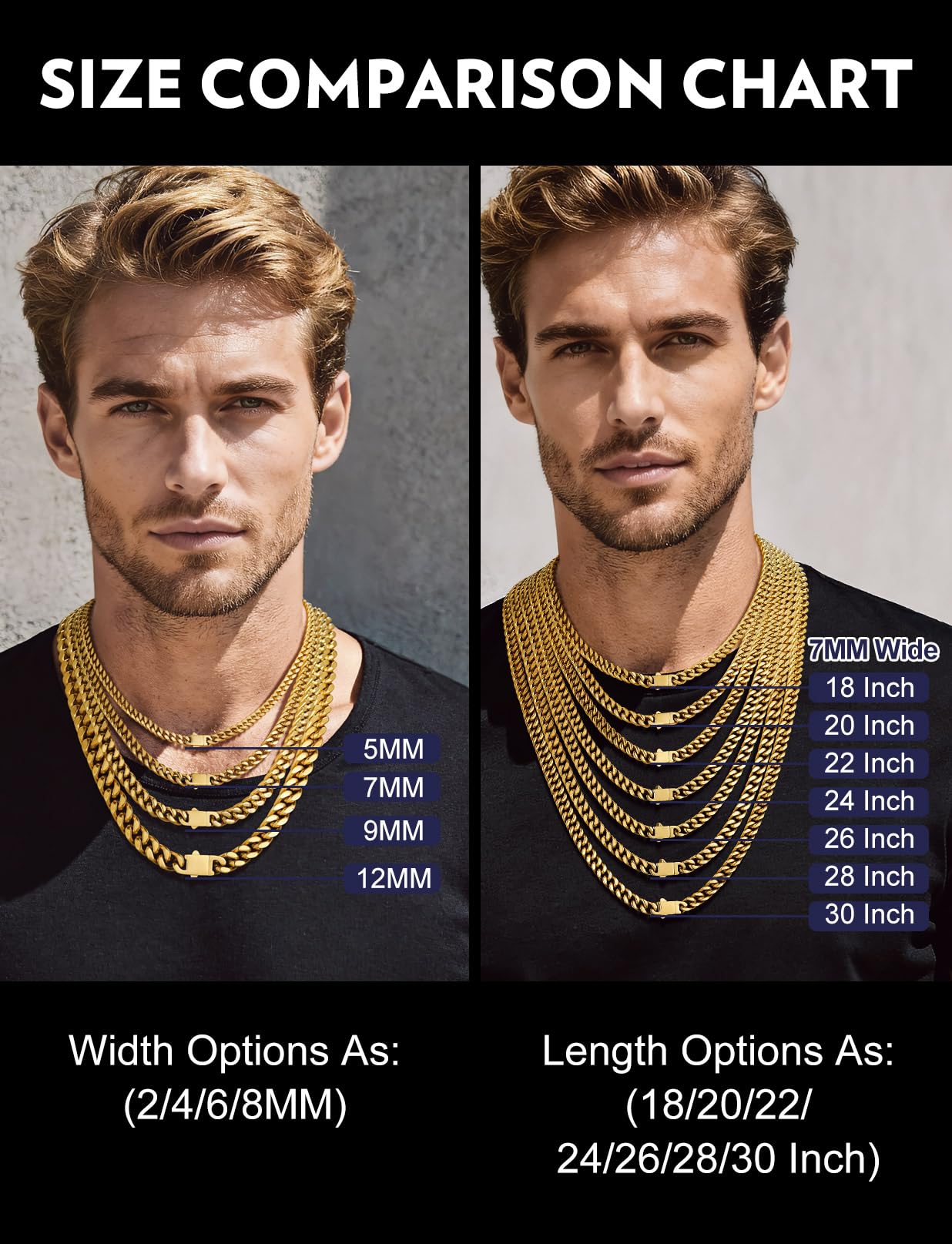 Bandmax Stainless Steel Cuban Chain Necklaces for Men Women 14K Gold Plated Miami Link Chain 26 Inch Mens Necklace Chain Hip Hop Biker Chains Jewelry