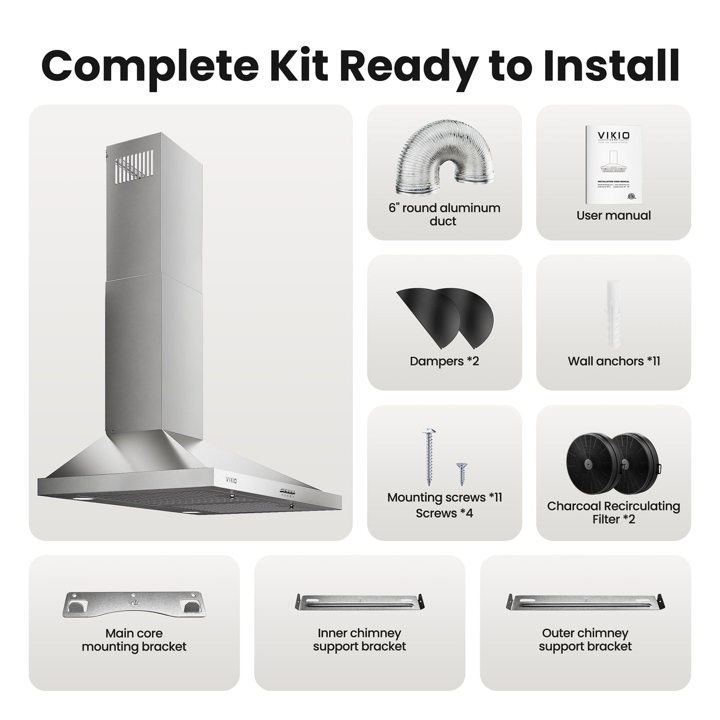Range Hood 30 inch, 450 CFM Wall Mount Range Hood, Ducted/Ductless Convertible, with Stainless Baffle Filters, LED lights & Charcoal Filters