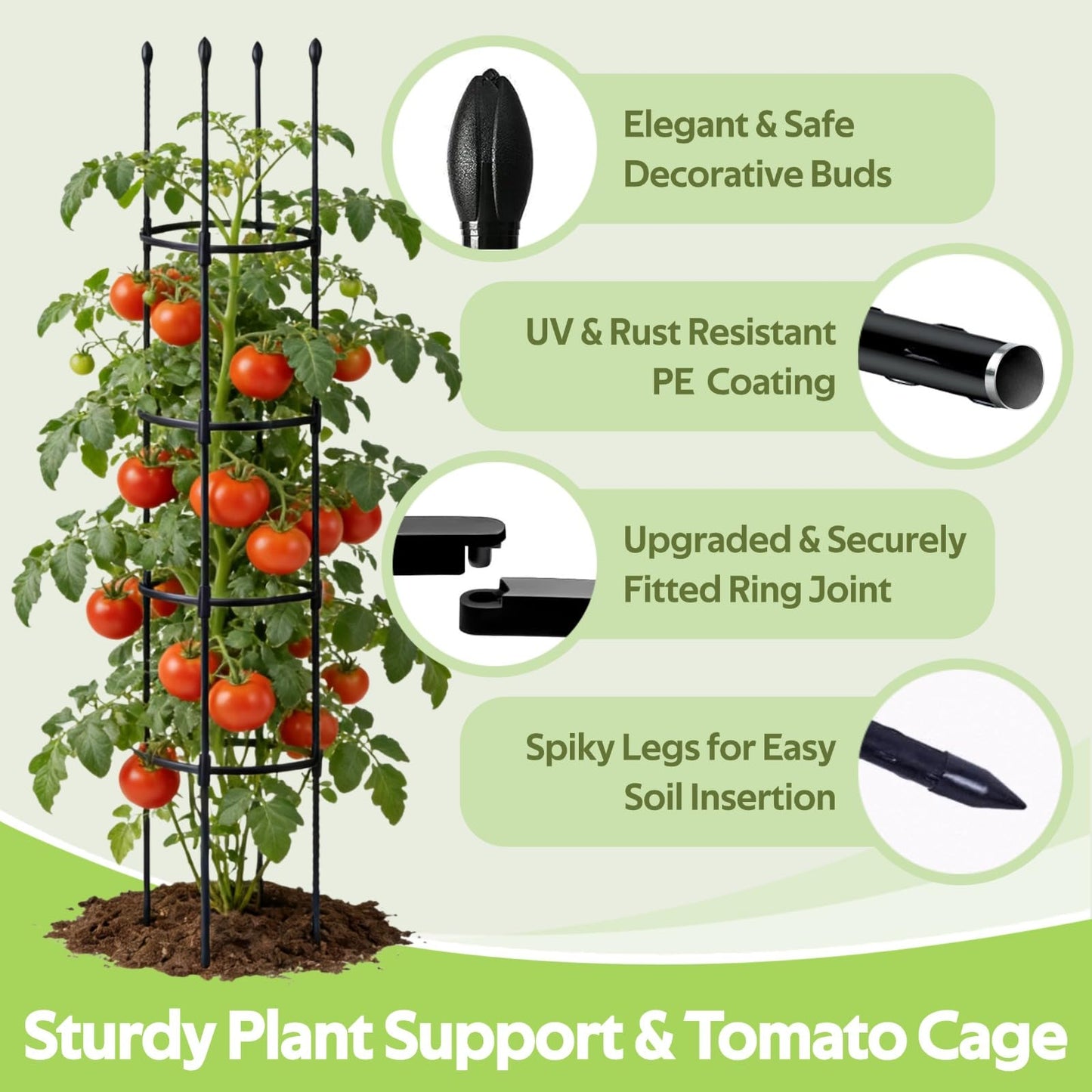 2 Pack Tomato Cages for Garden - Heavy Duty Tomato Trellis for Climbing Plants Outdoor & Indoor - 63 Inch Adjustable Tall Plant Cage & Support Garden Stakes for Pots Vegetables Flowers Fruits Vines