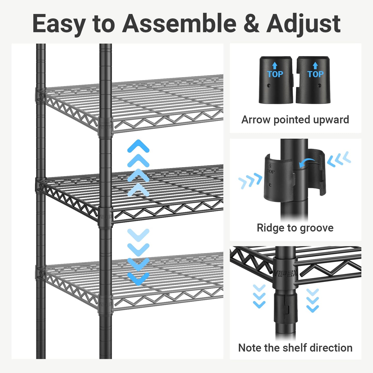 VIPEK X3 Plus Large Expandable Closet Rack Adjustable from 5'10" to 8'8" with Extendable Shelves and Hanger Rods, Freestanding Clothing Racks Modular Closet Systems Wardrobe, Max Load 1360LBS, Black