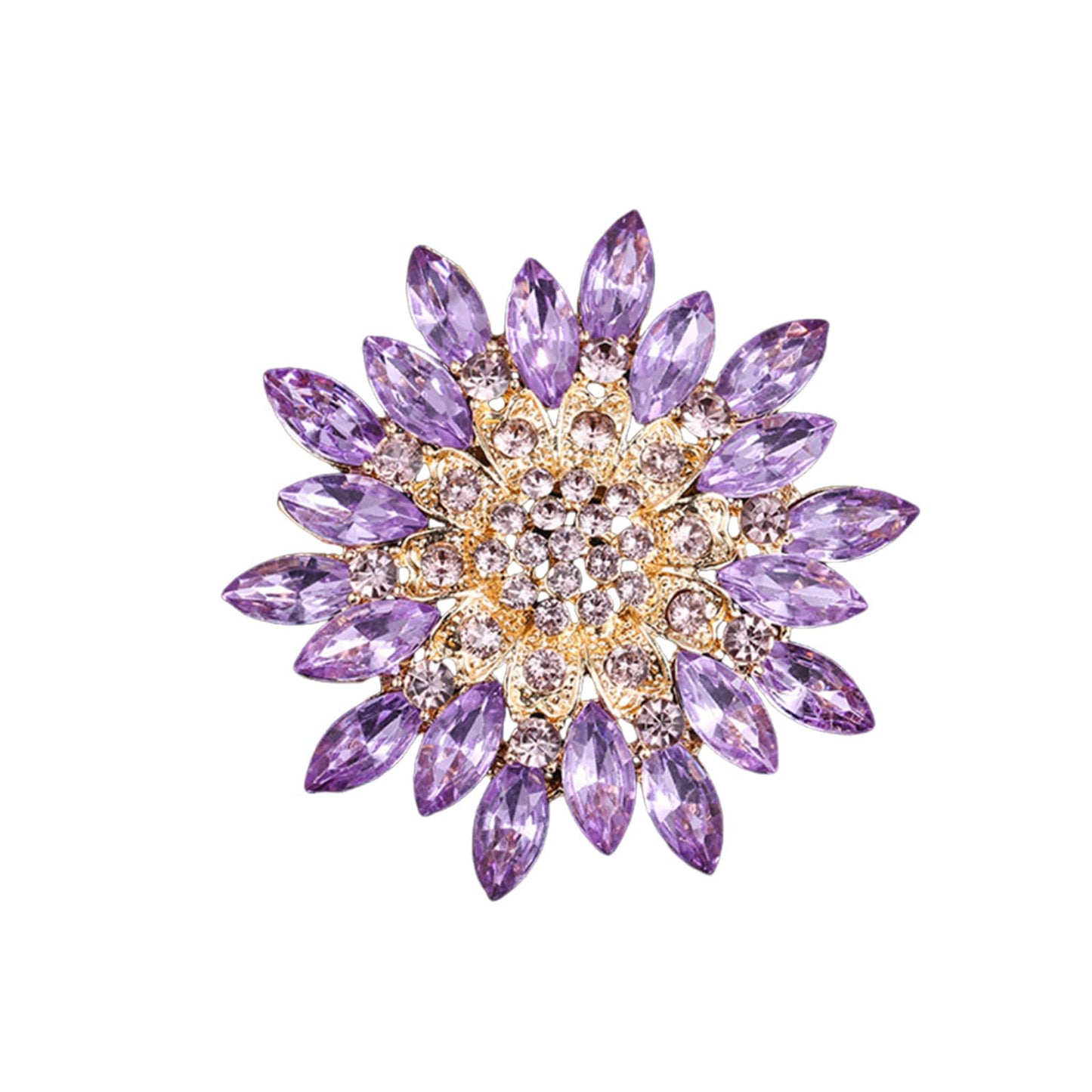 Rhinestone Large Flower Brooches Pins for Women Fashion Sparkly Crystal Sunflower Statement Brooch Wedding Party Suit Dress Formal Jewelry Accessories (purple)