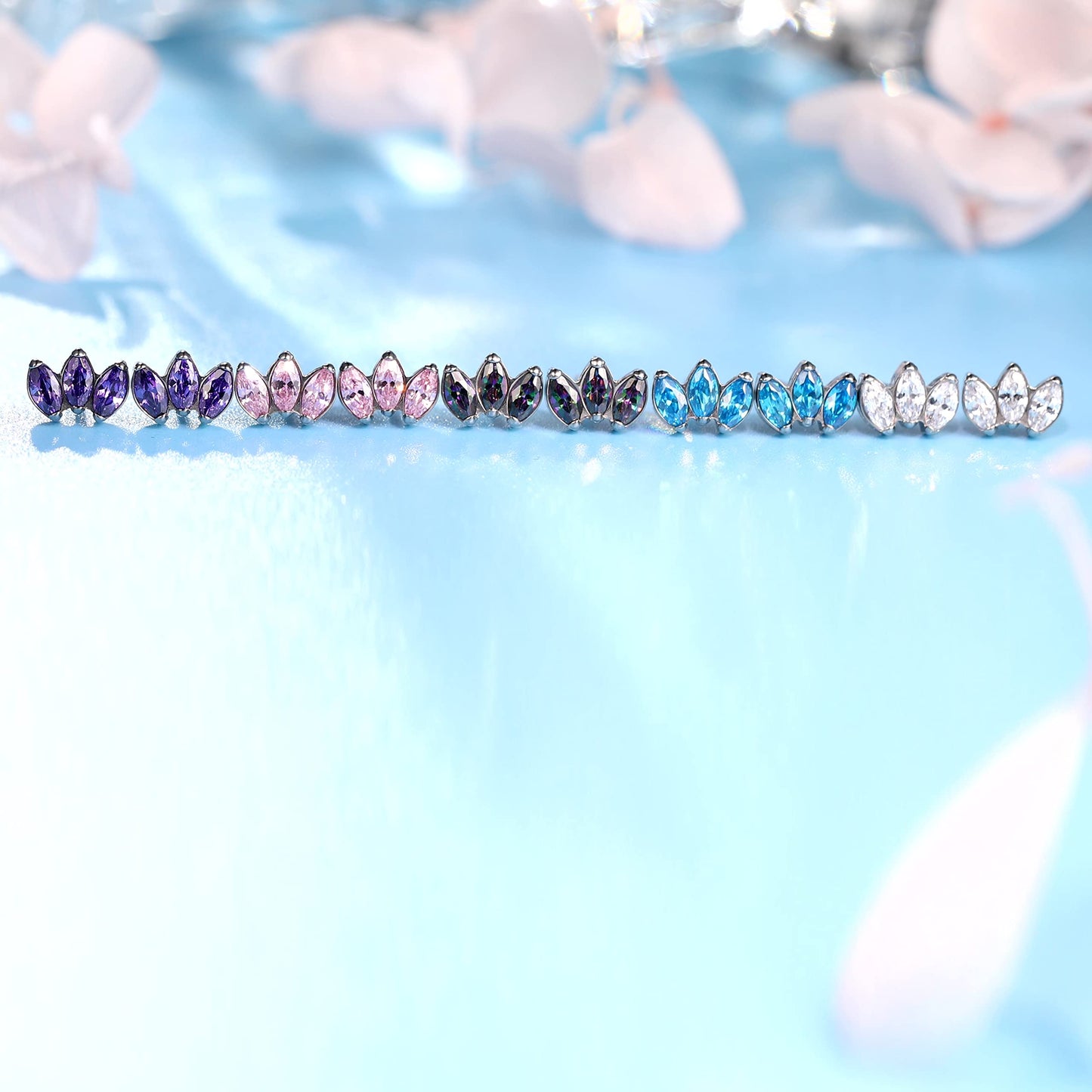 Limerencia Hypoallergenic G23 Pure Titanium Earrings | Crown Cubic Zirconia | F136 Implant Grade Piercing Studs| Suitable for Sensitive Ears Delicate Jewelry (Rainbow)