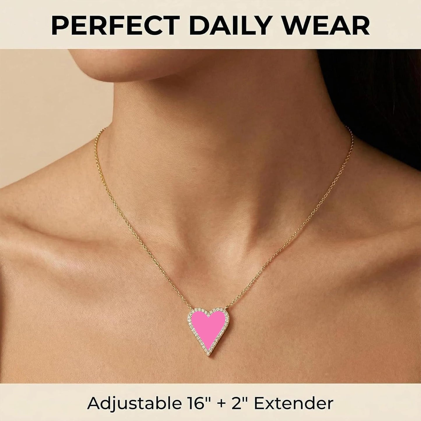 JINGDR Heart Necklace for Women Preppy Jewelry Gold Plated Love Heart Pendant Necklace