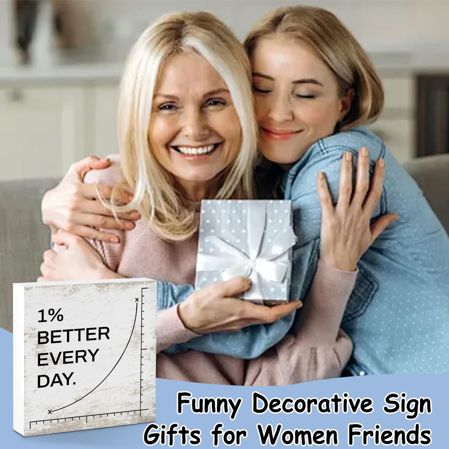 1% Better Every Day Motivational Office Desk Decor Inspirational Home Accessories Work Appreciation Gifts for Men Women Coworkers Employees Boss Positive Wooden Sign