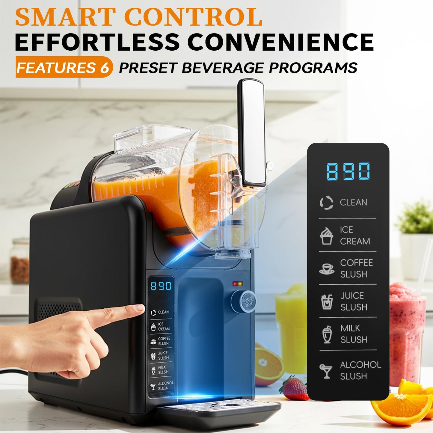 5 in 1 Slushie Machine for Home, No Ice Needed Frozen Drink Maker with Anti-Slip Mat, 61oz Slushy Machine Self-Cleaning and LED Display for Margaritas, Frappes, Smoothies and Shakes (Grey)