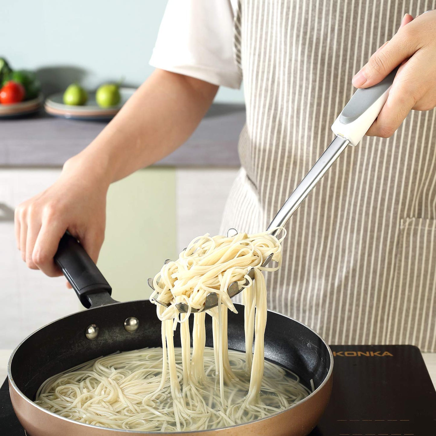 Premium Spaghetti Spoon Server Set - Stainless Steel Slotted Pasta Spoon and Fork with Comfortable Grip Design - Ideal for Serving and Straining Spaghetti, Noodles, and More - Set of 2 With Bonus Gift