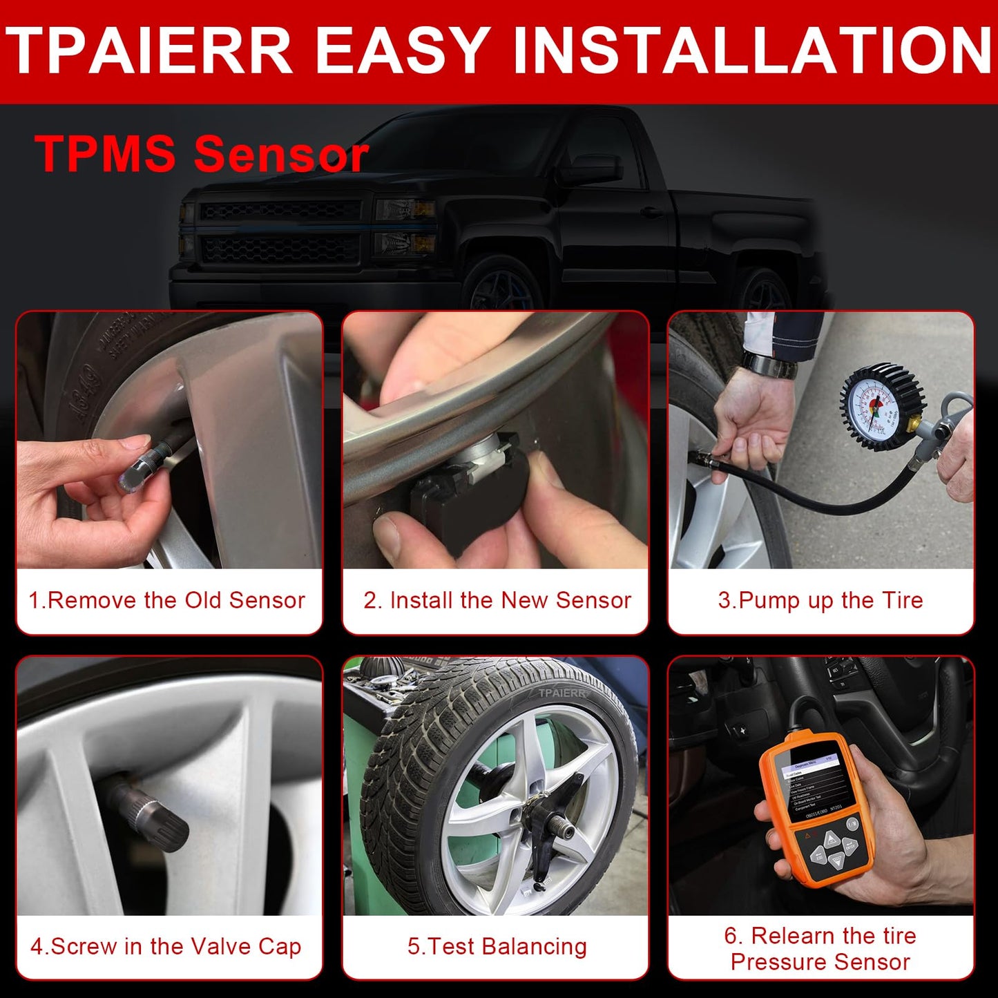 TPAIERR 4Pcs TPMS Sensor, 433Mhz OE 56029398AA, 56029398AB, 68241067AA, 68241067AB Pre-Programed Tire Pressure Monitoring System Sensors Compatible with Jeep/Dodge/Ram 1500 2500 for Chrysler Set of 4