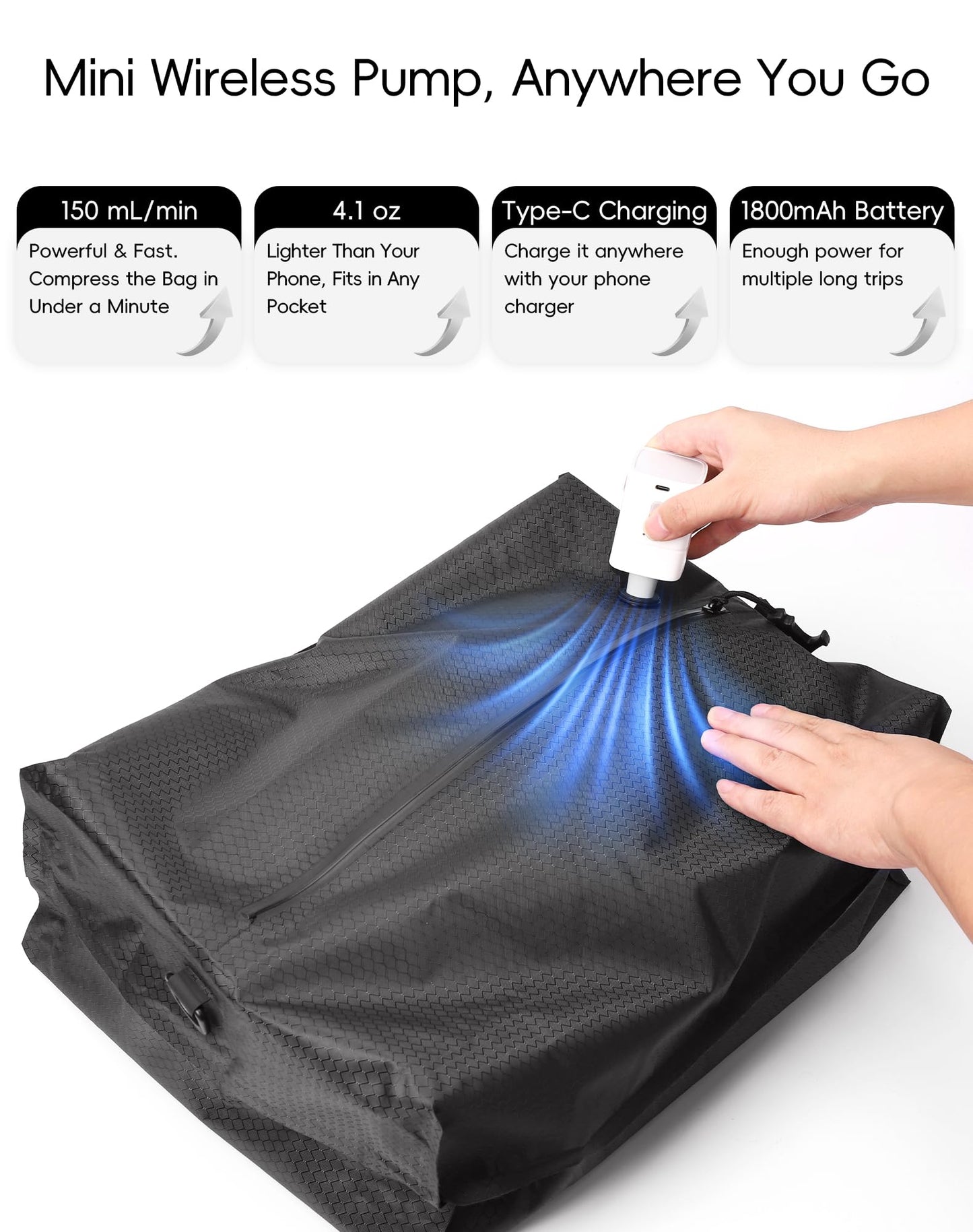 Travel Vacuum Bags with Wireless Pump, Reusable Vacuum Compression Bags for Suitcase, Space Saver for Luggage, Airtight & Waterproof, Perfect for Frequent Travelers & Business Trips (2-Pack)