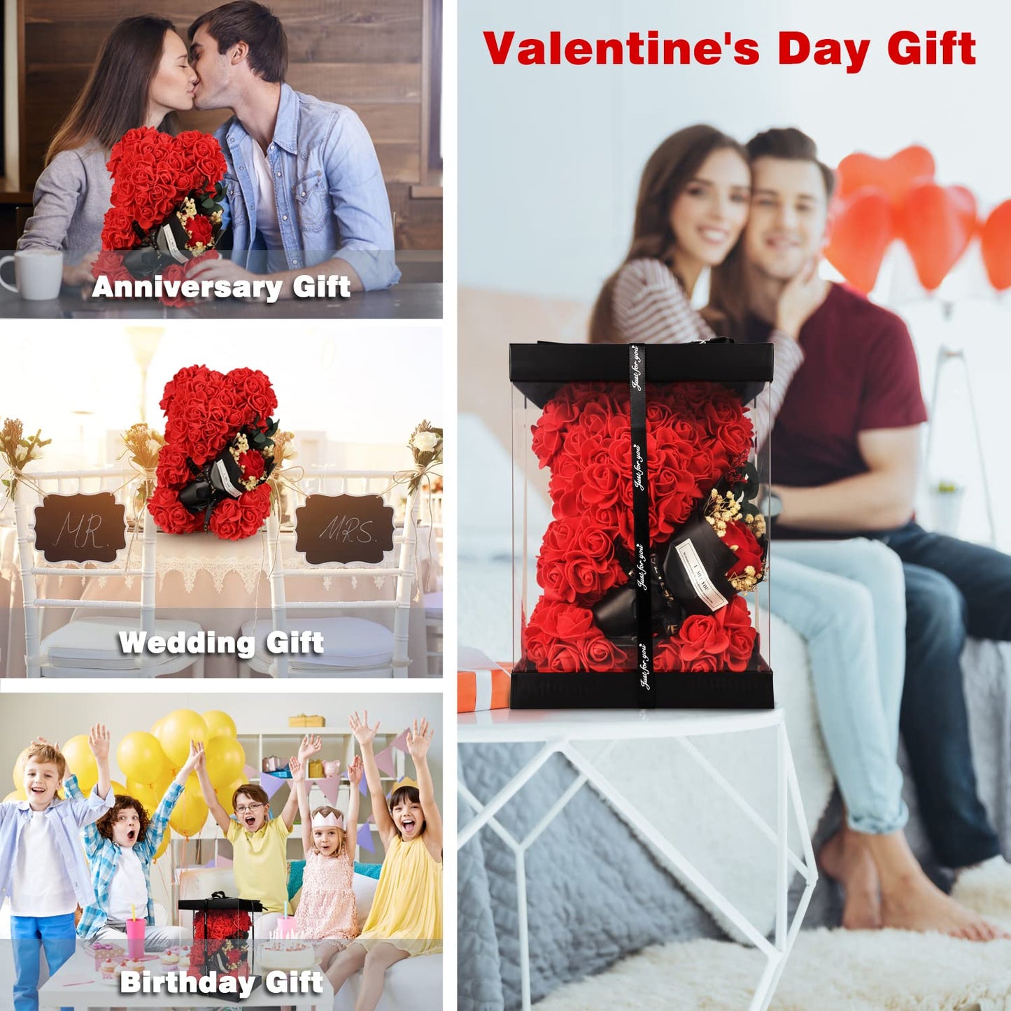Mothers Day Rose Bear Gifts for Mom - Romantic Forever Preserved Roses Floral Teddy Bear Rose Bear, Eternal Love Keepsake Gifts for Girlfriend/Wife - Anniversary & Birthday Gifts for Women
