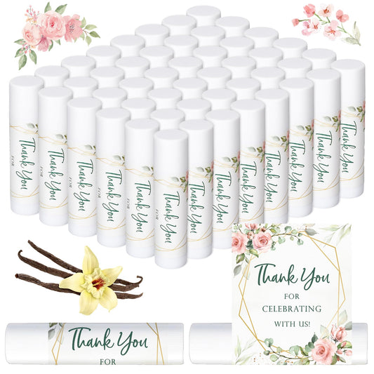 Whaline 60 Pcs Wedding Thank You Gift Lip Balm Bulk Flower Floral Lip Balms Vanilla Flavor Moisturizing Lips Care Guest Basket Gift Stuffer for Bridal Baby Shower Birthday Party Favor Supplies