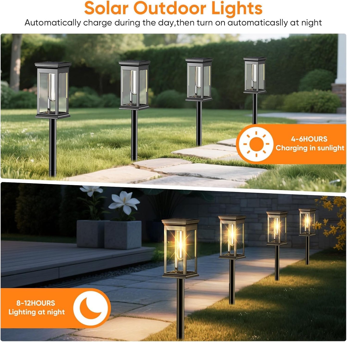 RAVICEN Solar Pathway Lights Outdoor Waterproof – 8 Pack Bright Solar Powered Garden Lights with Auto On/Off, IP65 LED Landscape Lighting for Walkway Patio Lawn Yard Decor