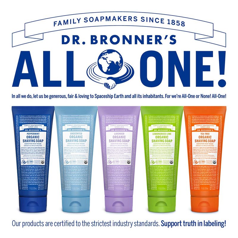 Dr. Bronner's Organic Shaving Soap– 3 Pack Variety, 7oz (Lavender, Tea Tree, Lemongrass)– Moisturizing Shave Soap for Men & Women– Certified Organic Sugar & Shikakai– For Face, Underarms & Legs