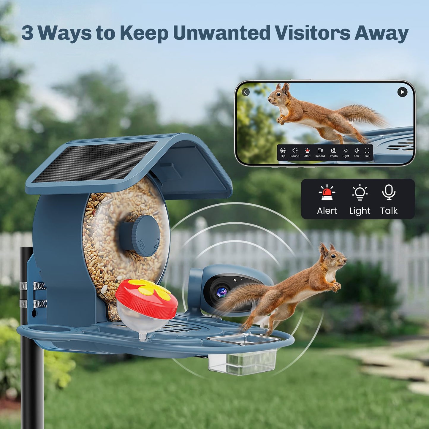 HIXX Smart Bird Feeder with Camera Solar Powered, 2.5K HD Vertical/Horizontal View, Lifetime Free AI Bird Identify, Detachable 1.8L Seed Bin for Easy Cleaning, Wireless Outdoor, Gift for Birding Lover