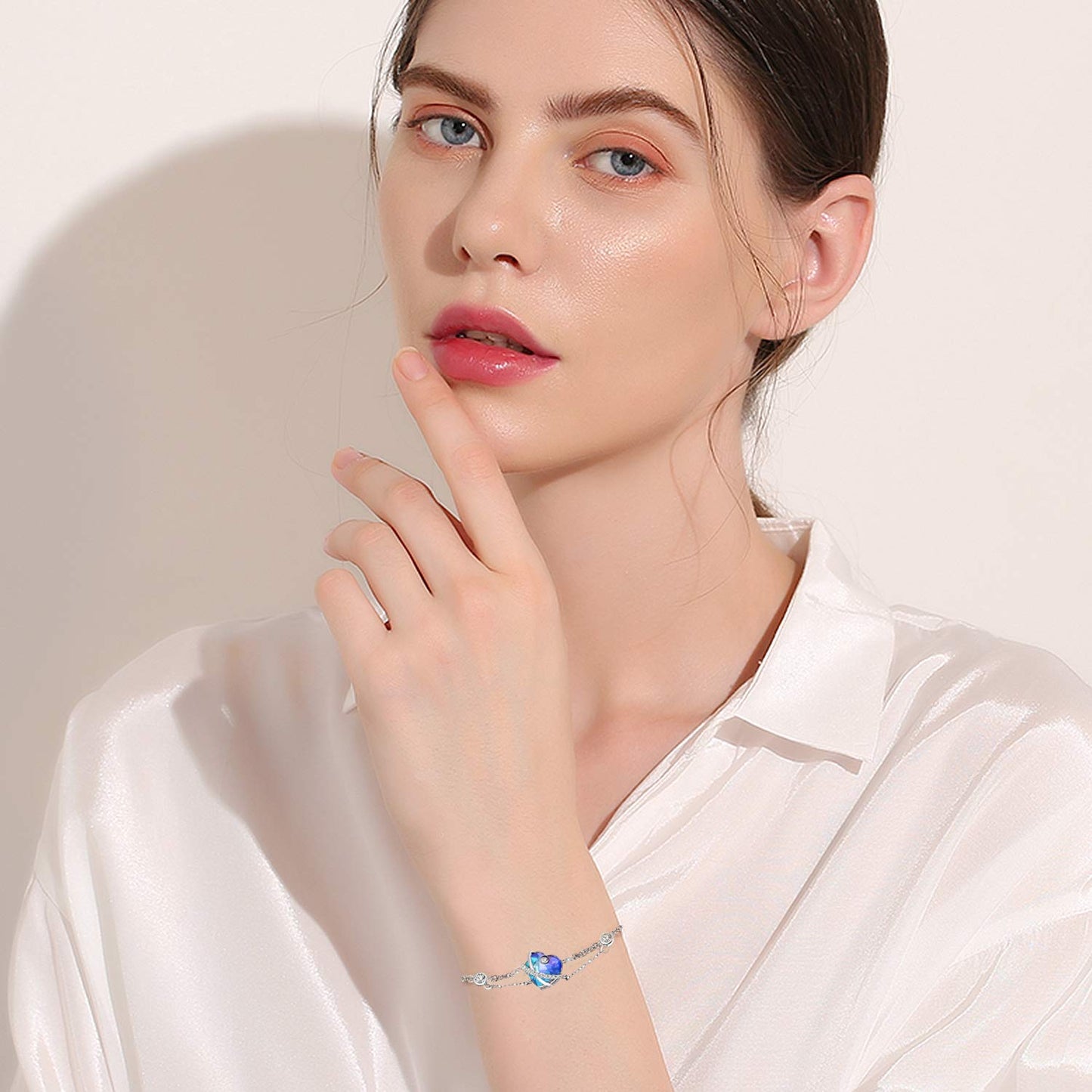 AOBOCO I Love You Jewelry - Sterling Silver Blue Purple Love Heart Bangle Bracelet Embellished with Crystals from Austria, Fine Anniversary Birthday Jewelry Gifts for Women (03 Blue Purple Bracelet)