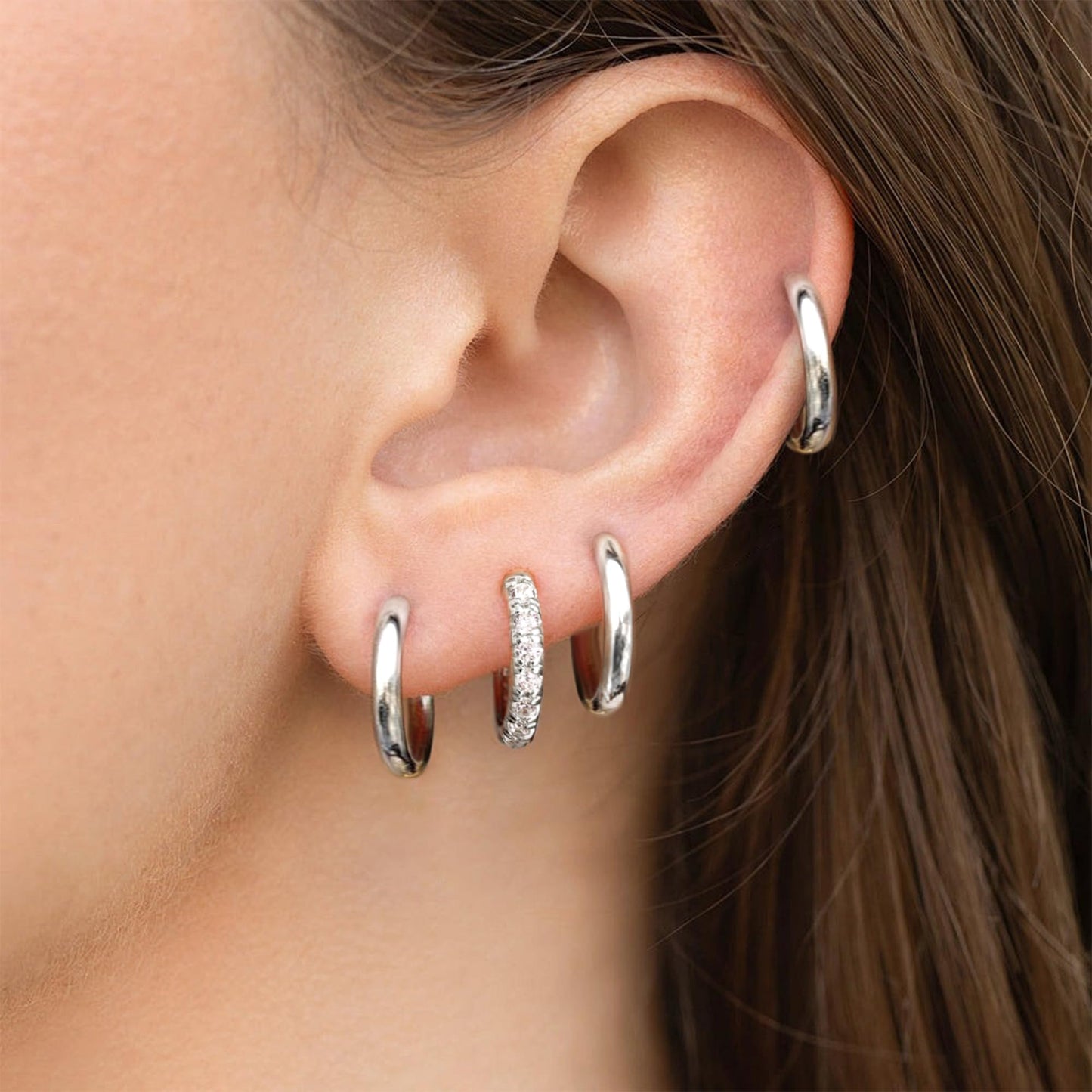 12mm Huggie Hoop Earrings Set for Women Men Trendy - Silver Plated Stack Cartilage Earring Multiple Piercing Lightweight Mini Thin Cute Dainty Clip On Jewelry Gifts for Women