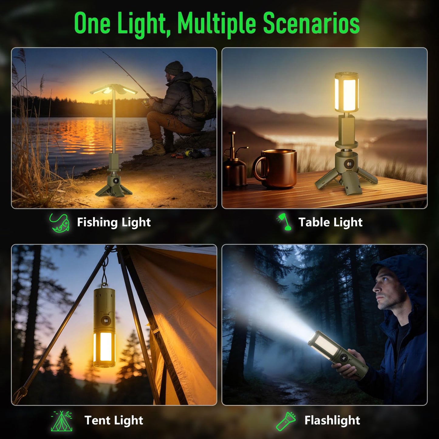 UBeesize Telescopic Camping Lights with Stand, 14000mAh Rechargeable Camping Lantern with Display, Hook and IPX5 Waterproof, Outdoor Portable Tripod Light for Travel, Fishing, Emergency Use