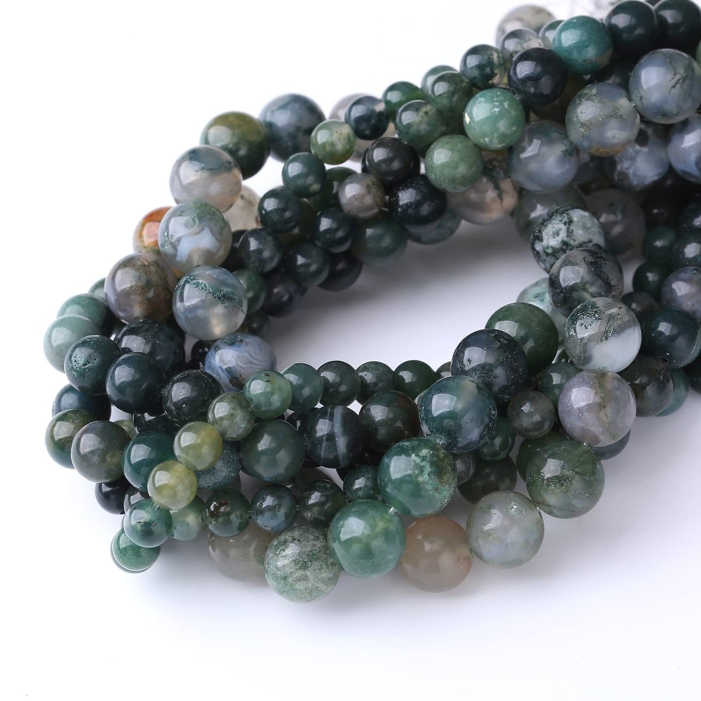 60PCS 6MM Natural Moss Agate Stone Beads Energy Healing Beads for DIY Jewelry Bracelet Necklace Making for Jewelry Making15Inch