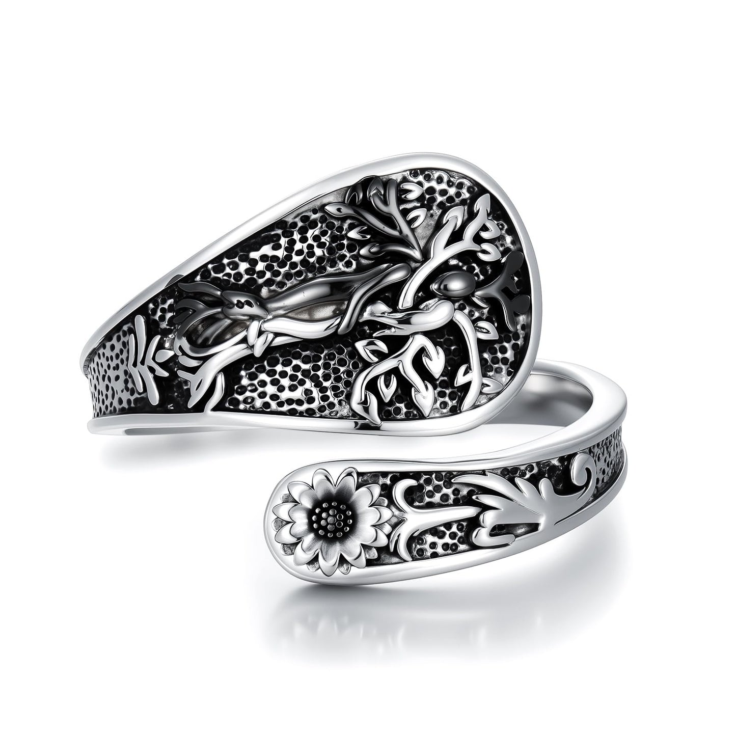 Midari Couple Spoon Rings for Women 925 Sterling Silver Couple Adjustable Tree of Life Rings Abalone Open Spoon Thumb Rings Valentines Day Jewelry for Women Men Birthday Valentines Day Gifts