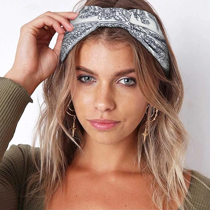 Awumbuk Wide Headbands for Women Knotted No Slip Head Bands Soft Turban Headband Hair Accessories Boho African Solid Color Head Wraps for Women Yoga Workout Pack of 6