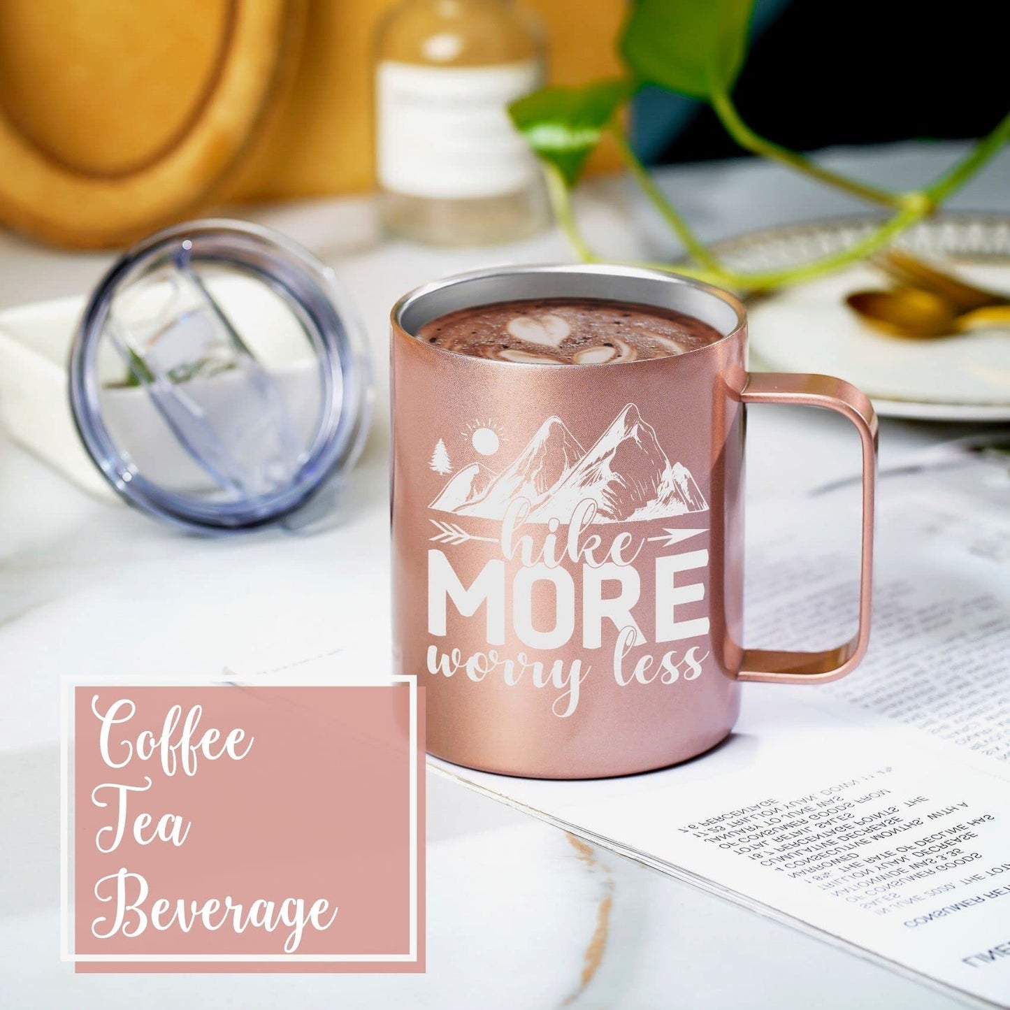 Onebttl Hiking Gifts for Hikers, Women for Christmas, Birthday, 12oz Stainless Steel Mug with Lid - Hike More Worry Less
