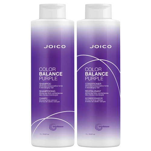 Joico Color Balance Purple Shampoo and Conditioner | For Cool Blonde or Gray Hair | Eliminate Brassy Yellow Tones | Boost Color Vibrancy & Shine | UV Protection | With Rosehip Oil & Green Tea Extract