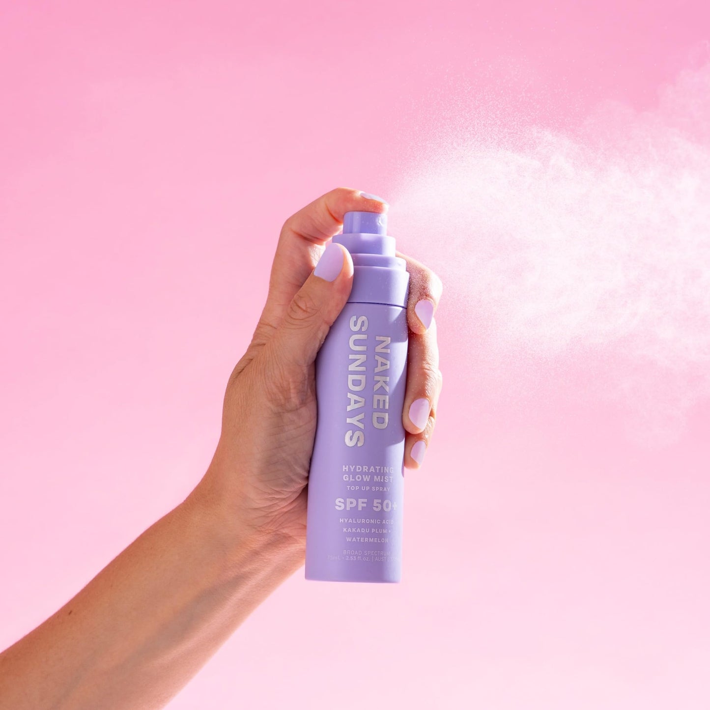 Naked Sundays SPF 50 Hydrating Glow Face Mist - Daily Sunscreen Spray & Makeup Setting Spray with Hyaluronic Acid, Lightweight, Non-Greasy & Hydrating, 2-Pack 75ml