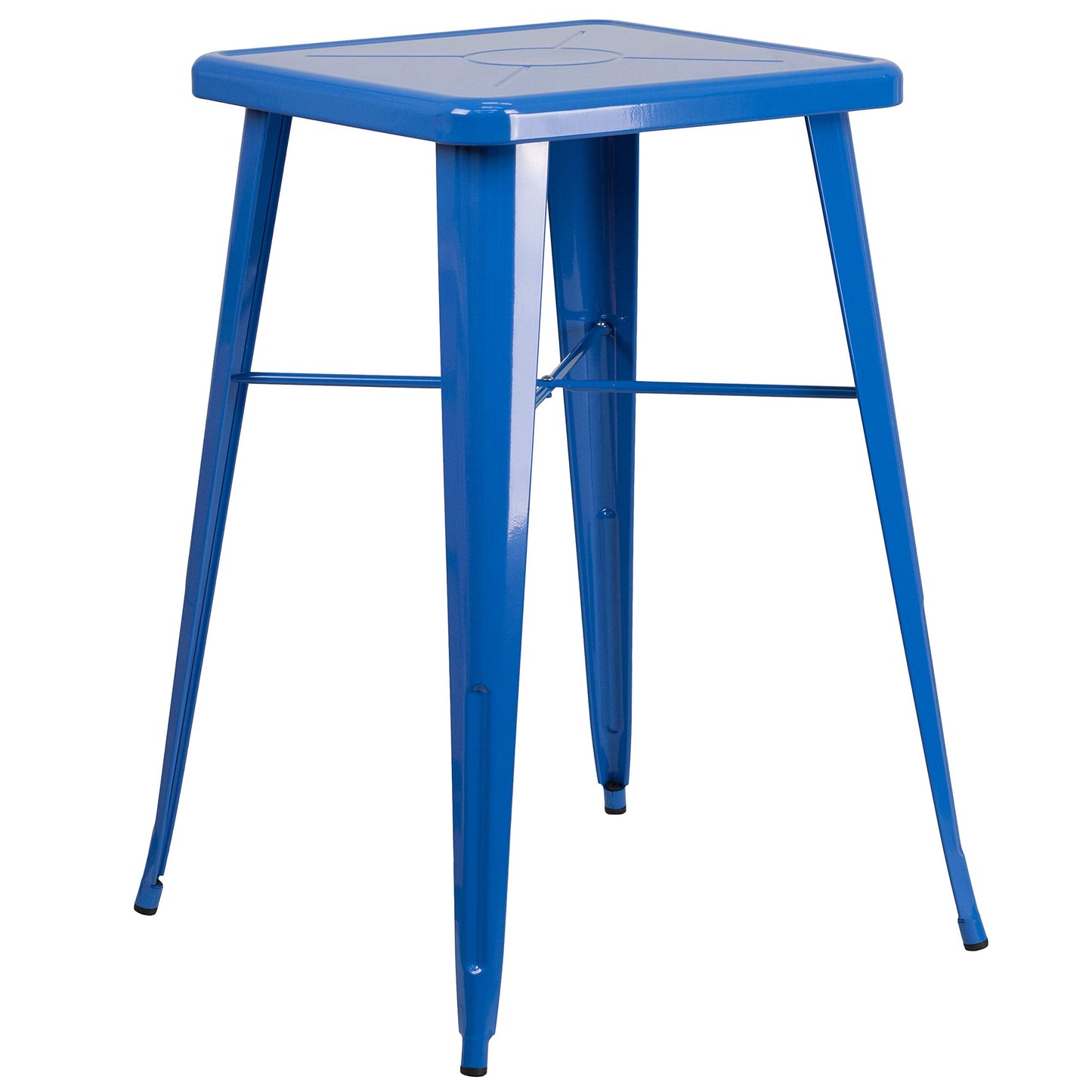 Flash Furniture Commercial Grade 23.75" Square Blue Metal Indoor-Outdoor Bar Table Set with 2 Stools with Backs