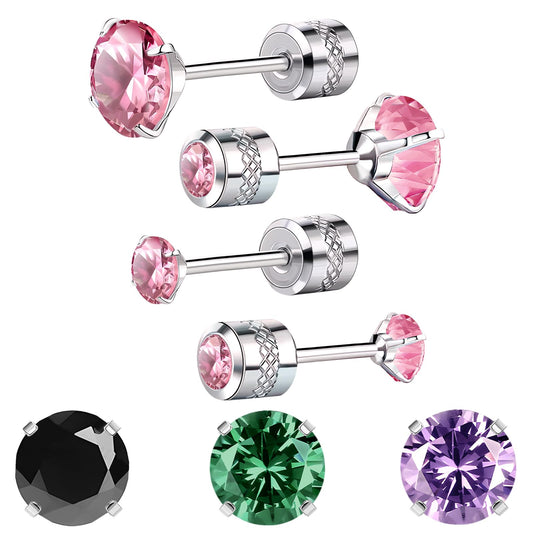 2 Pairs Flat Back Earrings for Women, Nap Earrings as Pink Stud Earrings for Women, Flat Back Stud Earrings for Sensitive Ears Hypoallergenic as Birthday Gifts for Women(3+5mm, Pink)