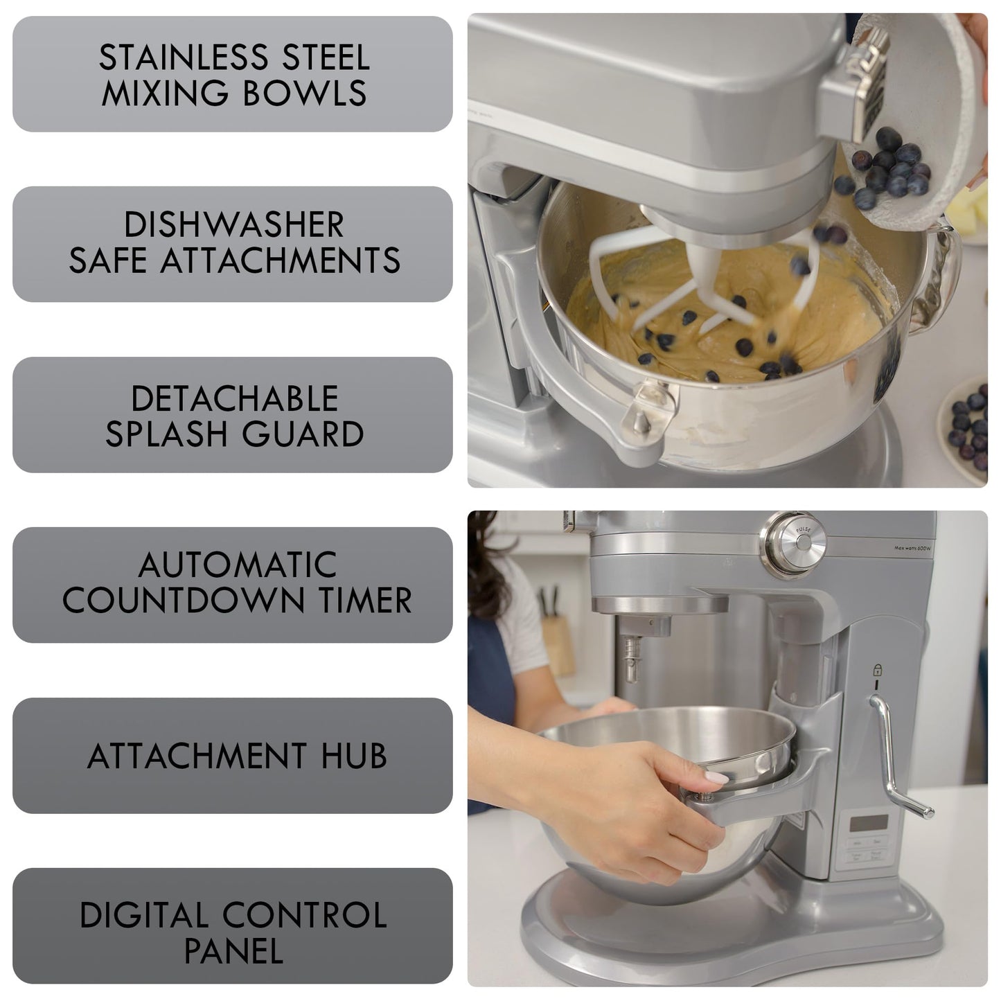Kenmore Elite Bowl-Lift Stand Mixer – Professional Electric Batidora de Pie for Baking Heavy Duty Countertop Kitchen Appliance with 5 & 6 Qt Stainless Steel Bowls Flat Beater Whisk Dough Hook