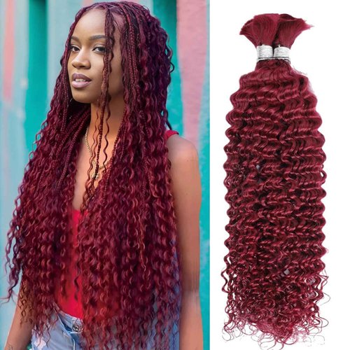 Habiliana Curly Burgundy Braiding Human Hair 100g 20 Inch 99J Burgundy No Weft Brazilian Virgin Bulk Human Hair Bundles for Boho Braids