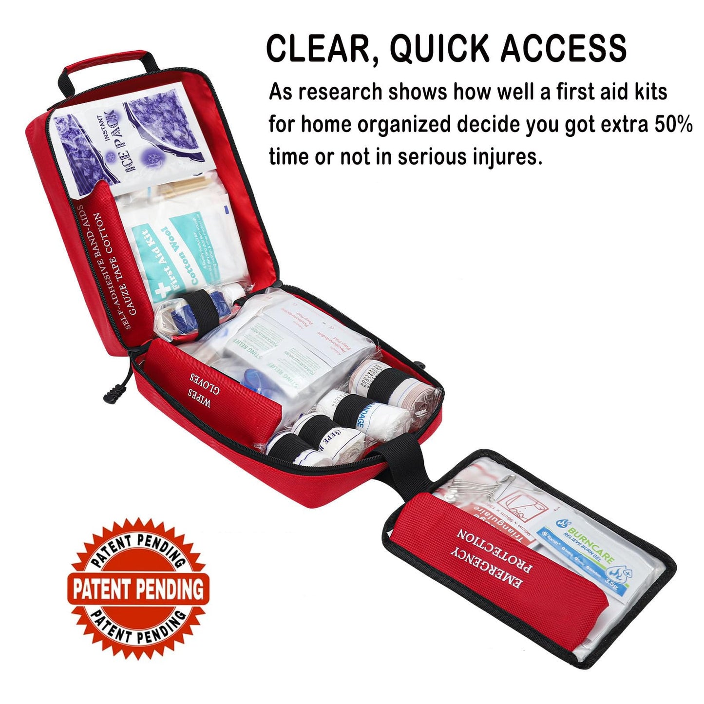 VRIEXSD 400 Piece Large First Aid Kit Premium Emergency Kits for Home, Office, Car, Outdoor, Hiking, Travel, Camping, Survival Medical First Aid Bag, Red