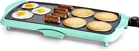 GreenLife 20â Extra Large Electric Griddle, Non-Toxic PFAS & PFOA-Free Ceramic Nonstick, Temperature Control, Quick Even Heating, Removable Drip Tray, Pancakes, Eggs, Sausage, Easy Clean, Turquoise