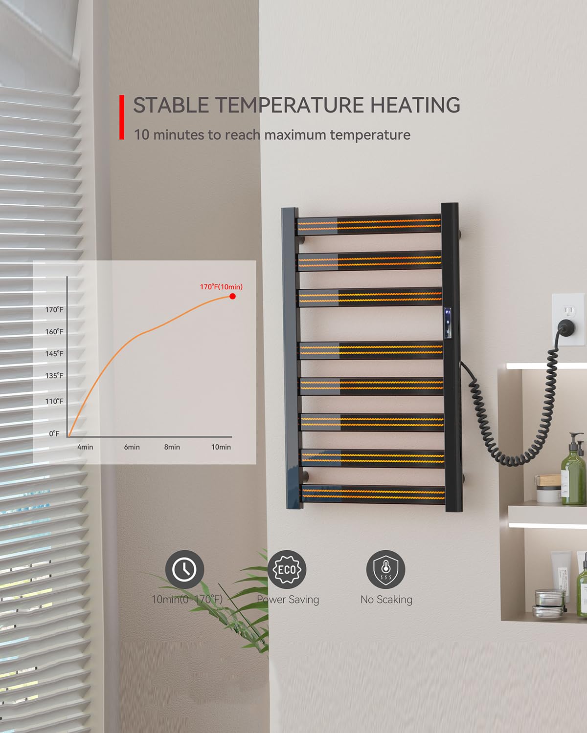 Sawlece Towel Warmers for Bathroom,Space Aluminum Wall Mounted Towel Warmer Rack, Heated Towel Rack for Bathroom,8 Bars Electric Towel Heater with Built-in Timer,Plug-in,Matte Black