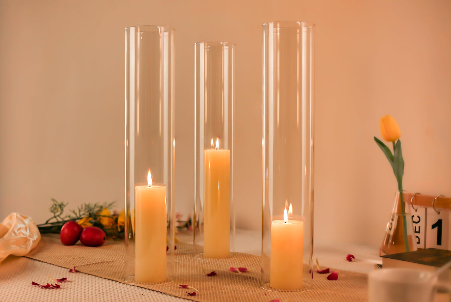 CYS EXCEL 6 PCS (H:16" D:3"") Open Ended Clear Glass Hurricane Candleholder Tube Lamp Shade Open Flame Candlestick Holder Chimney Tube Cover Bottomless Cylinder"