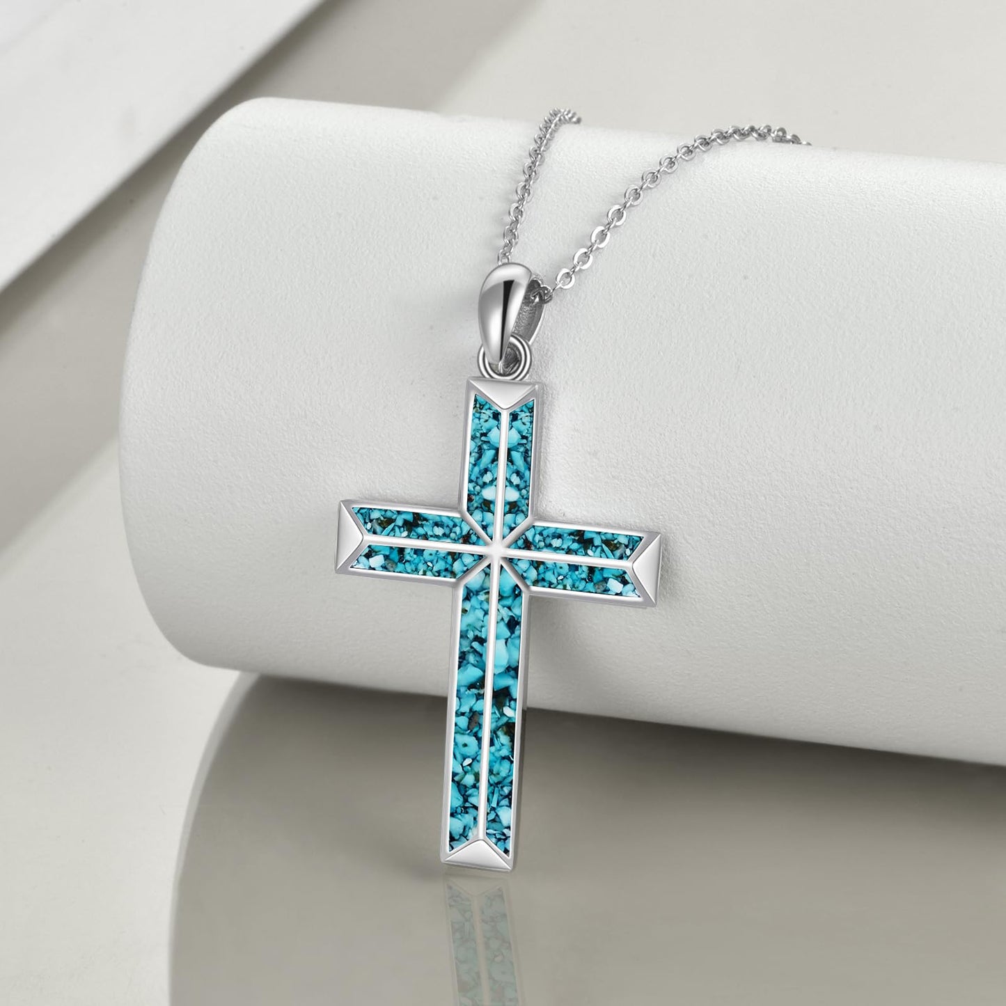 ONEFINITY Religious Cross Pendant Necklace Sterling Silver Origami Cross Pendant Gifts for Women Men Jewelry (B-Turquoise)