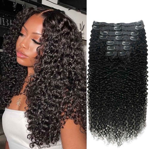 Curly Clip in Hair Extensions for Black Women Brazilian Virgin Human Hair Clip in Extensions 8Pcs Kinky Curly Clip ins Human Hair with 18Clips Double Lace Weft 120g 20nch Natural Black