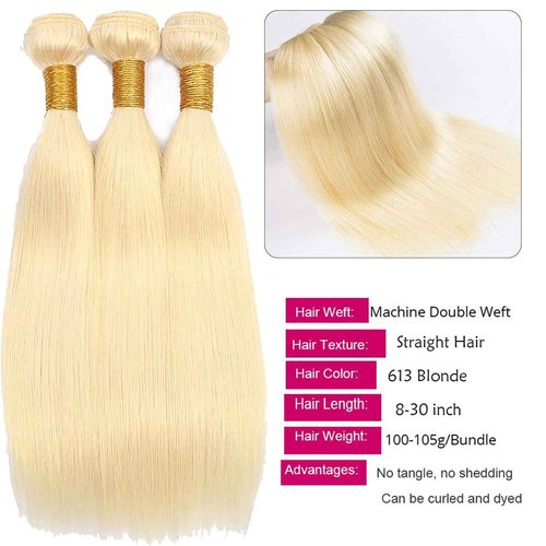 Fabimiya 18 20 22 Inch Bundles Human Hair Blonde 613# Straight Wave Human Hair Bundles Unprocessed Soft Sewn In Hair with Double Weft for Black Women