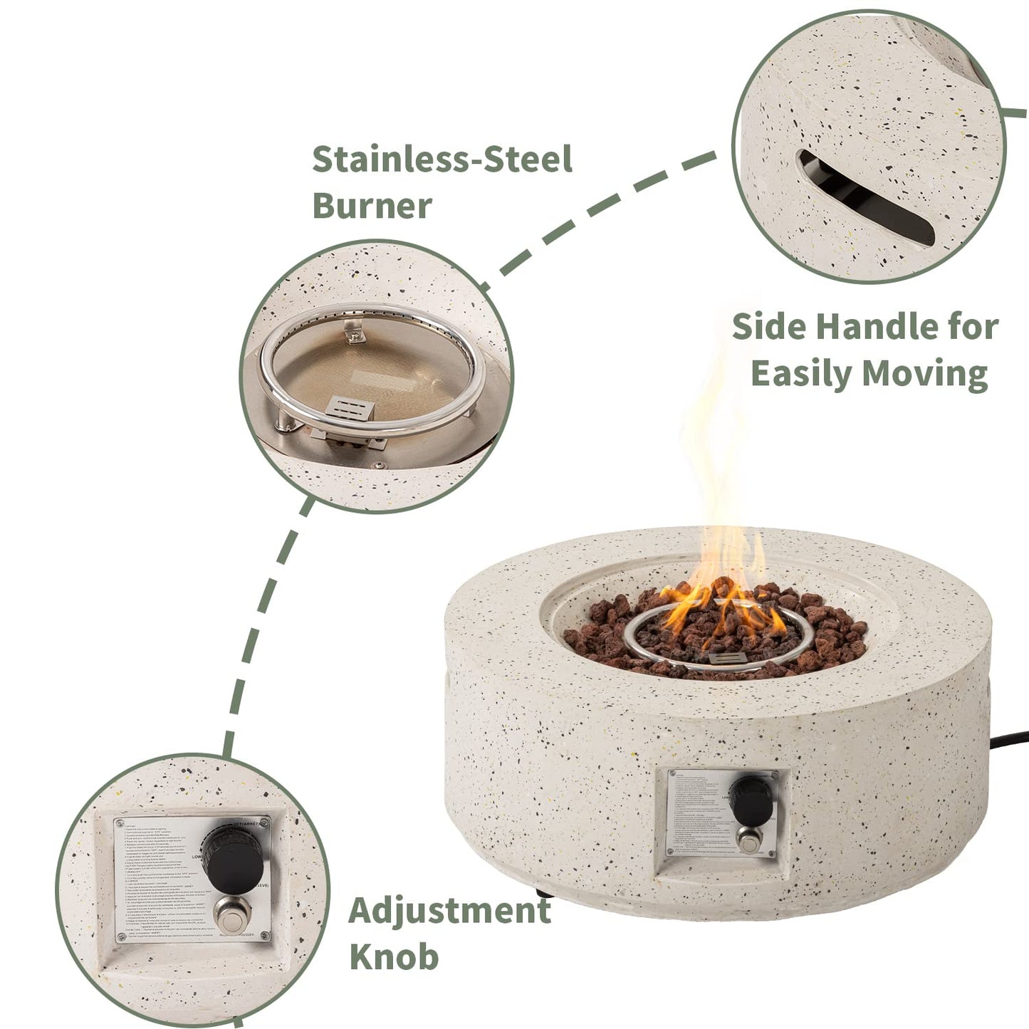 COSIEST 2-Piece Outdoor Propane Fire Pit Table Set w Tank Table, 28" Terrazzo Round Fire Table (Certified, 40,000 BTU) w 16" Tank Cover Side Table 20lb, Waterproof Cover for Garden, Pool, Backyard